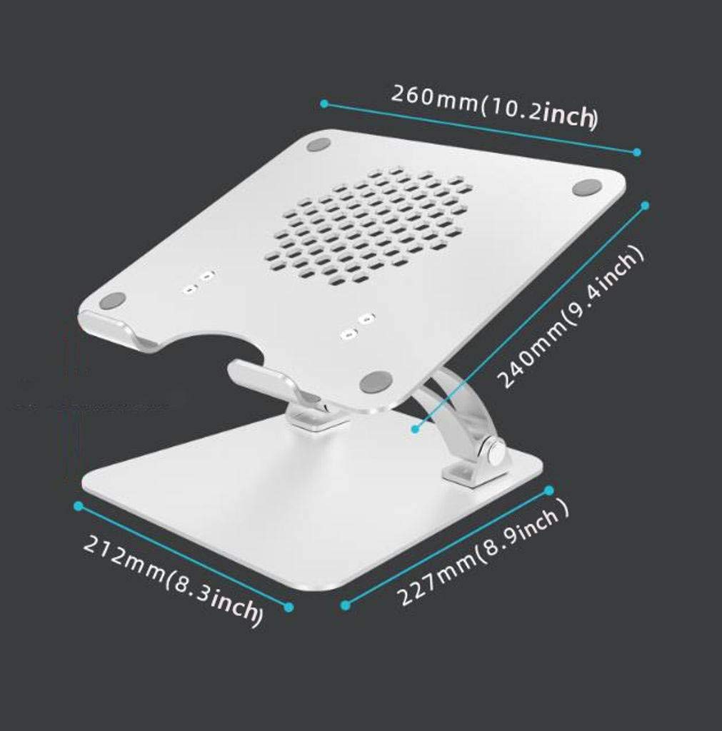 Supporto per Laptop, ergonomico Pieghevole Multi-Angolo Regolabile con Ventola di Calore Supporto per Laptop in Alluminio Supporto per Computer Adatto per Ufficio Scuola casa-Grigi