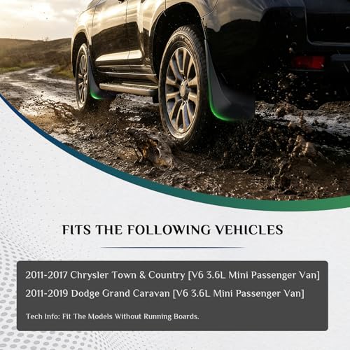 Image of Mud Flaps Fit for 2011-2017 Chry-sler Town & Country, 11-19 Do-dge Grand Caravan [w /V6 3.6L Mini Passenger Van (W /o Pedal)], Dedicated Mudguard for Four Seasons Universal Protection, Front /Rear