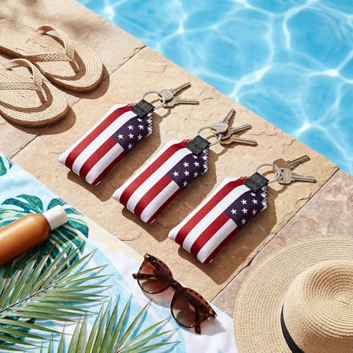 Liliaafar Floating Keychain 3 Pack American Flag Floating Key Ring Foam Neoprene Waterproof Holds 12 Key for Paddleboarding Boating Fishing Kayaking Watersports 6.5 x 2 Inches(American Flag)