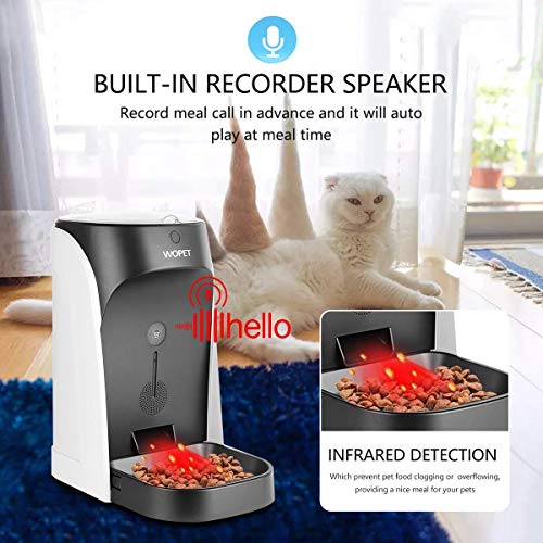 WOPET Automatic Cat Feeder, Pet Feeder Auto Dog Cat Feeder Stainless Steel Bowl,Portion Control & Voice Recording – Timer Programmable Up to 4 Meals a Day - Thumbnail 3