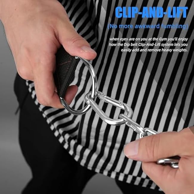 Dip Belt for Weight lifting, Weight Belt with 34'' Extra Long Adjustable Steel Chain, Pull Up Belt for Powerlifting, Strength Training and Bodybuilding, Comfortable Waist Back Support for Men & Women