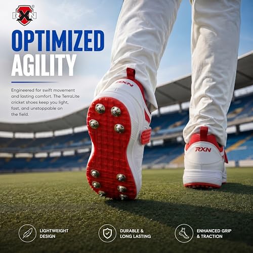 Image of RXN Victor Bowling Metal Spike Cricket Shoes for Men & Women | Cricket Spike Shoes with Phylon Sole, TPU Outsole & Synthetic Leather Upper Comes with Extra Nails & Keys to Tighten