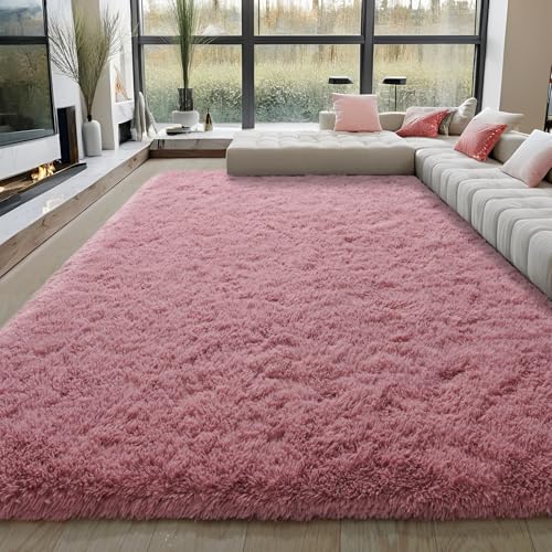 KING DARE 9x12 Large Area Rugs for Living Room, Blush Fluffy Shag Rug for Bedroom and Nursery, Non-Slip Big Fuzzy Carpet for Kids, Girls, Boys Room Dorm Home Decor Aesthetic