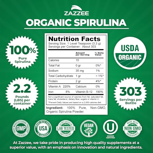 Zazzee USDA Organic Spirulina Powder