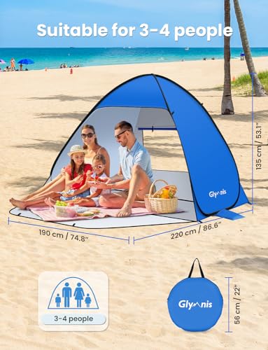 Glymnis Pop Up Beach Tent Sun Shade Shelter 1-4 Persons UPF 50+ Lightweight Family Beach Shade Portable Beach Tent image 4