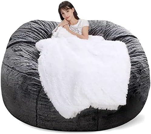 FAFAD Bean Bag Chairs, Giant Bean Bag Chair for Adults, 6ft Big Bean Bag Cover Comfy Bean Bag Bed (No Filler, Cover only) Fluffy Lazy Sofa (Dark Grey), 6ft(150*75cm)