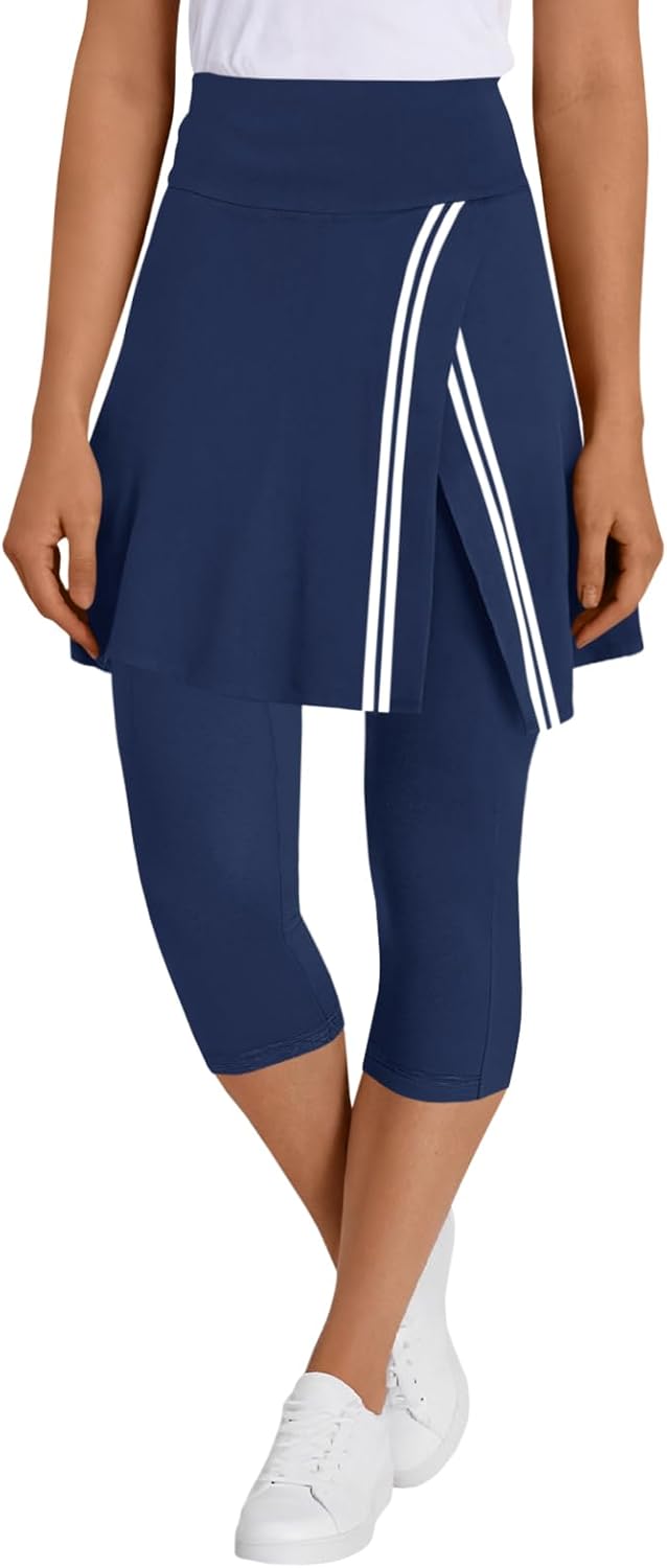 Fisoew Women's Tennis Golf Skirt with Capris Leggings Pockets Wrap Contrast Colors Gym Athletic Skorts