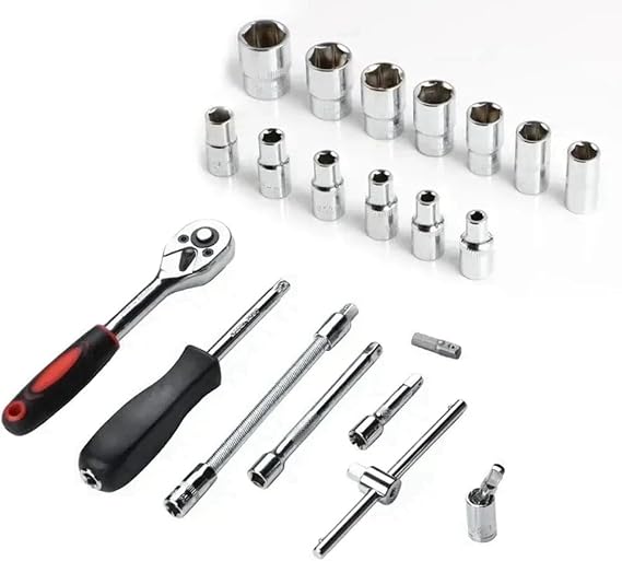 46 Piece/Set of Car Repair Tool Kit Socket Set Car Repair Tool Ratchet Torque Wrench Combo Auto Repairing Tool Set Red