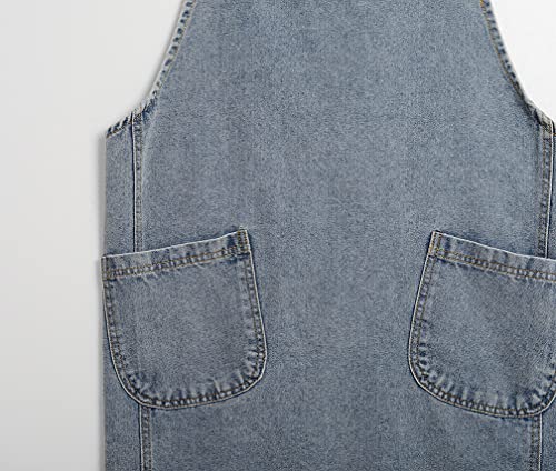 Denim Cotton Canvas Cross Back Aprons Solid Color Shop Kitchen Garden Square Smock For Women Girls With Pockets (Denim Lightblue, 41Wx 33L) #TOP6