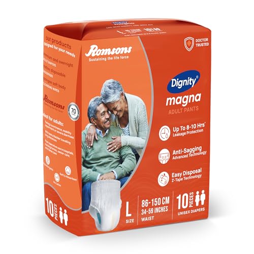 Image of DIGNITY Magna Pant Style Adult Diapers - L (10 Pieces) With Wetness Indicator and Leakage Protection Upto 8-10 Hrs.