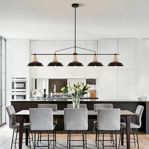 Image of Modern Linear Chandelier 5-Light Black and Gold Chandelier Dia 61''