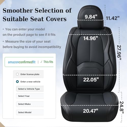 Image of Coverado Seat Covers, Car Seat Covers Front Seats, Premium Nappa Leather Seat Covers for Cars, Waterproof Car Seat Protector with Lumbar Support, Front Seat Covers Universal Fit for Most Cars (Black)