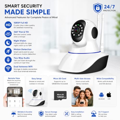 Image of Dr Vision 4MP Wireless Smart CCTV Camera for Home Security | 1080P HD Indoor WiFi Camera | Pan Tilt Zoom | Color Night Vision | Motion Detection | Two Way Audio with Mobile App V380 Pro (Dual Antenna)