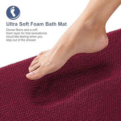 Image of OLANLY Thick Memory Foam Bathroom Runner Rugs 59x24, Extra Soft Absorbent Long Bath Rug, Quick Dry, Non-Slip, Machine Washable Bath Mats for Bathroom, Tub and Shower, Home Decor Accessories, Burgundy