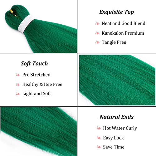 Dark Green Braiding Hair Pre Stretched Green Hair Extensions For Braids Prestretched Braiding Hair 26 Inch 3 Packs Long Yaki Crochet Twist Box Braids Itch Free Knotless Micro Kids Braiding Hair #TOP1