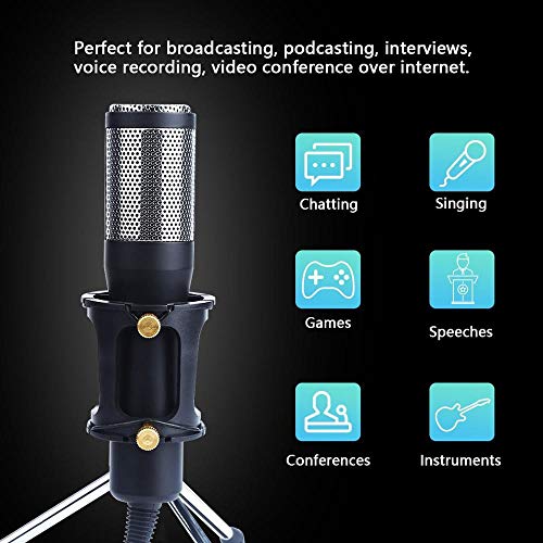 Microphone pour ordinateur USB à condensateur avec support de studio PC