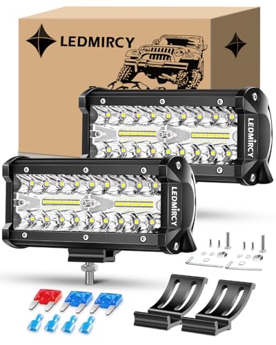 LEDMIRCY 7 Inch LED Light Bar Spot Flood Combo Beam Triple Rows LED Pod Lights 2PCS White Off Road Lights for GMC Truck Tractor Excavator ATV SUV UTV Boat Cart IP68 Waterproof