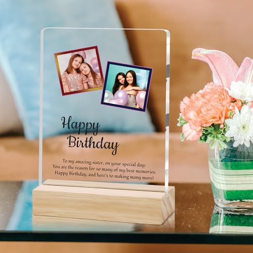 Image of Giftplease Personalized Happy Bithday Photo Plaque with Photo | Custom Friendship Gift with Wooden Stand | Best Friend Birthday Keepsake for Him or Her CS 03