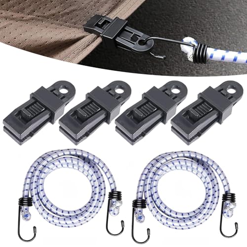 Image of 2 PCS Car Wind Protector Cover Gust Straps, 5.08ft Wear-Resistant Automotives Tensile Strap with 4 Windproof Clip, Universal for Most Cars (White)