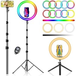 Tripode Para Celular Con Luz PEYOU 12´´ Aro de Luz con Trípode, Altura Total 186cm, Tripode para Movil con Función Bluetooth Selfie y Mini Trípode Extra para Youtube, TikTok, Fotografía, Grabación de Vídeo y Streaming en Directo.