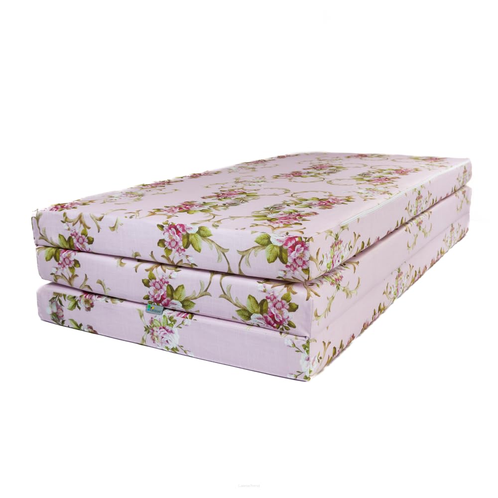 FORTISLINE Matelas pliable de voyage XL - Motif roses et fleurs - 195 x 120 x 8 cm - Avec sac cadeau - Matelas pliant pour invités - Certifié Oeko-Tex - Housse amovible - Mousse