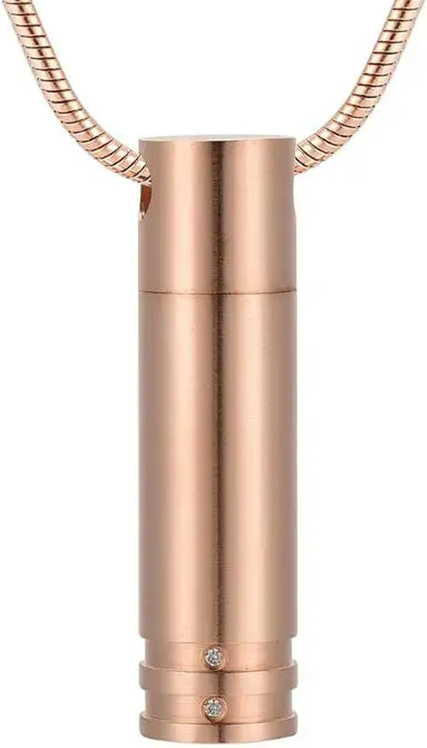 BIAIHQIE Memorial Urn Pendant for Human/Pet Ashes 316L Stainless Steel Cylinder Keepsake Cremation Jewelry for Men-Rose Gold