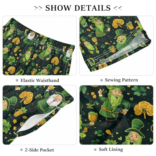 ALAZA St. Patrick's Day Funny Clover Leaves Pajama Shorts Sleep Shorts Pant Lounge Pajama Bottoms Elastic Waist with Pockets3