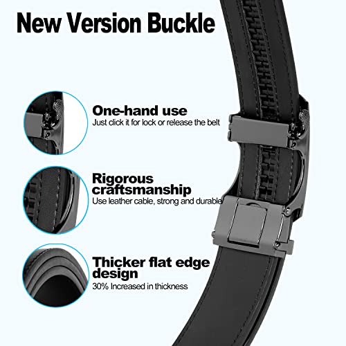 Drowsmen Belt men,leather ratchet belt 1 3/8" with Click Sliding Automatic Buckle, Adjustable belt Trim to Fit3