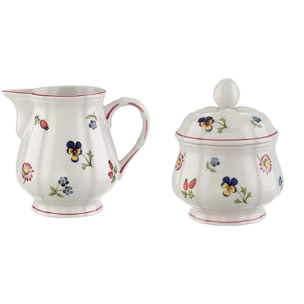 Villeroy & Boch Petite Fleur Milchkännchen, 250 ml, Höhe: 7,5 cm, Premium Porzellan, Bunt + Petite Fleur Zuckerdose, 200 ml, Höhe: 6,5 cm, Premium Porzellan, Bunt