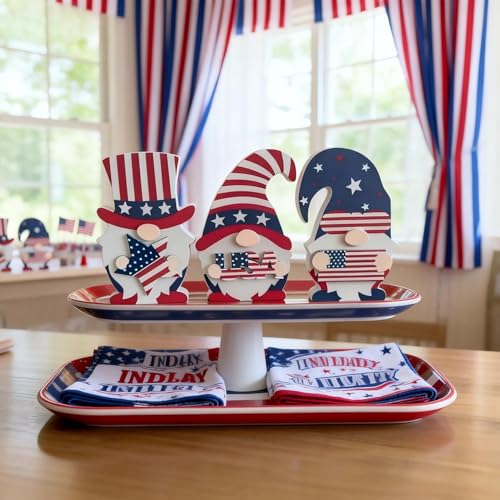 Patriotic Gnome for Home Decor, 4th of July Wooden Gnome Decorations, Memorial Day Decorations, Red White and Blue Rustic Decor, Freestanding Table Signs, 3Pcs — view 2