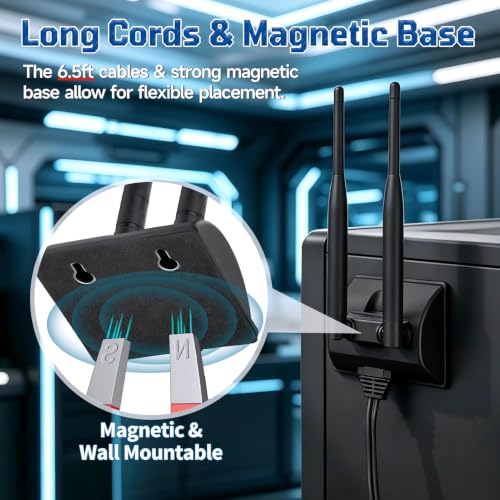 Image of Dual Band WiFi Antenna with RP-SMA Connector 2.4GHz /5GHz /5.8GHz High-Gain Antenna for WiFi Routers, PCI-E Network Cards, USB Adapters, Security IP Cameras (5 dBi Antenna with Base)