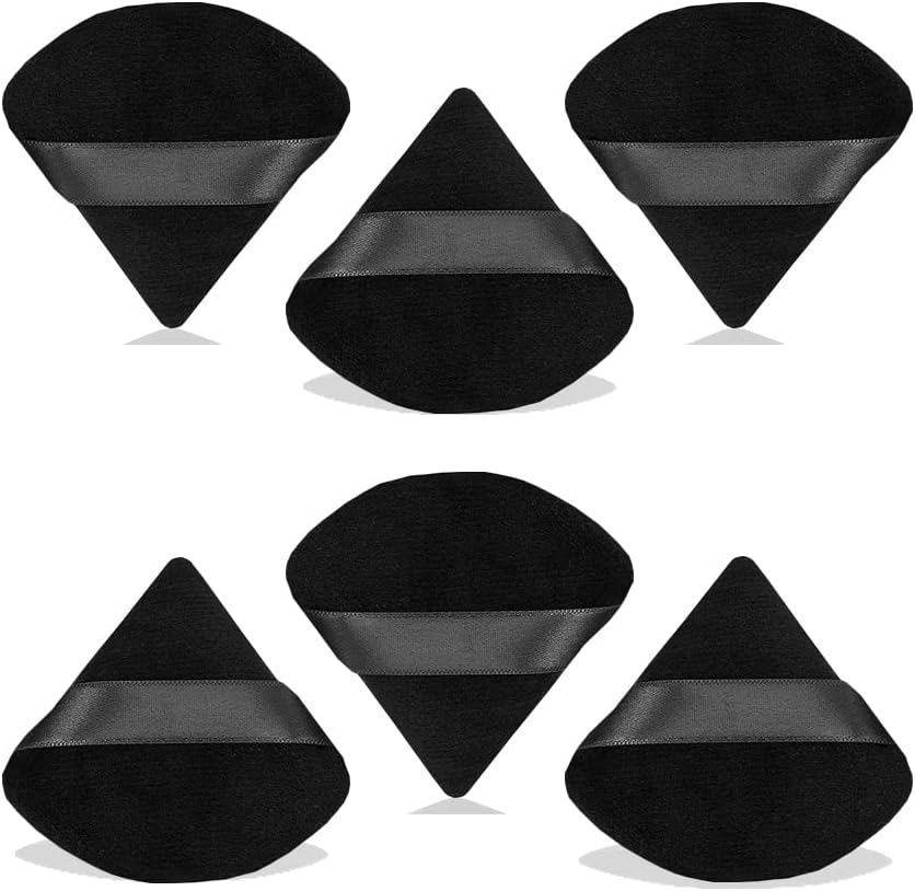 6 Pcs Pure Cotton Triangle Powder Puff,Face Soft Makeup Puff for Loose Powder,Velour Cosmetic Foundation Sponge Beauty Makeup Tools-Black