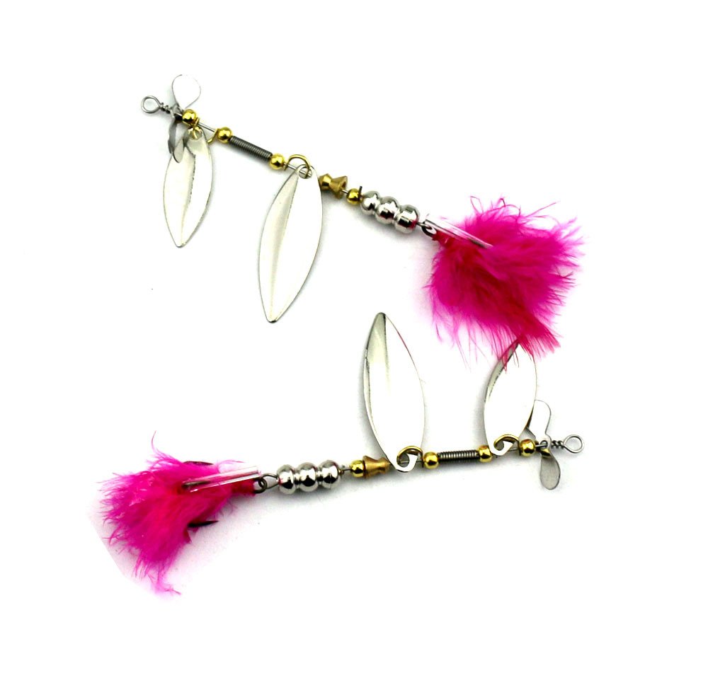 LENPABY 5PCS Feather Fishing Hooks,Rooster Tail, Fishing Spinner Spoon Lures Rotatable Inline Bass Trout Fishing Tackle Baits 10CM-11.3G Spinners,Spinnerbaits,Blade Spinner Baits