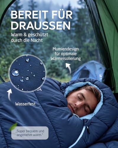NORDMUT® Schlafsack Ultraleicht – Sommer (100 GSM) und 4-Jahreszeiten (300 GSM), Mumienschlafsack 900g, wasserfest, Camping… – Ansicht 4