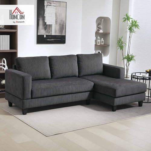 HOMCOM Ecksofa Couch mit Chaiselongue 3 Sitzer Sofa L Form Gepolsterte Eckcouch mit Cord-Optik, Hochdichtem Schaumstoff, bis 400 kg, für Wohnzimmer, Schlafzimmer, 214 x 134 x 87 cm Dunkelgrau – Bild 3