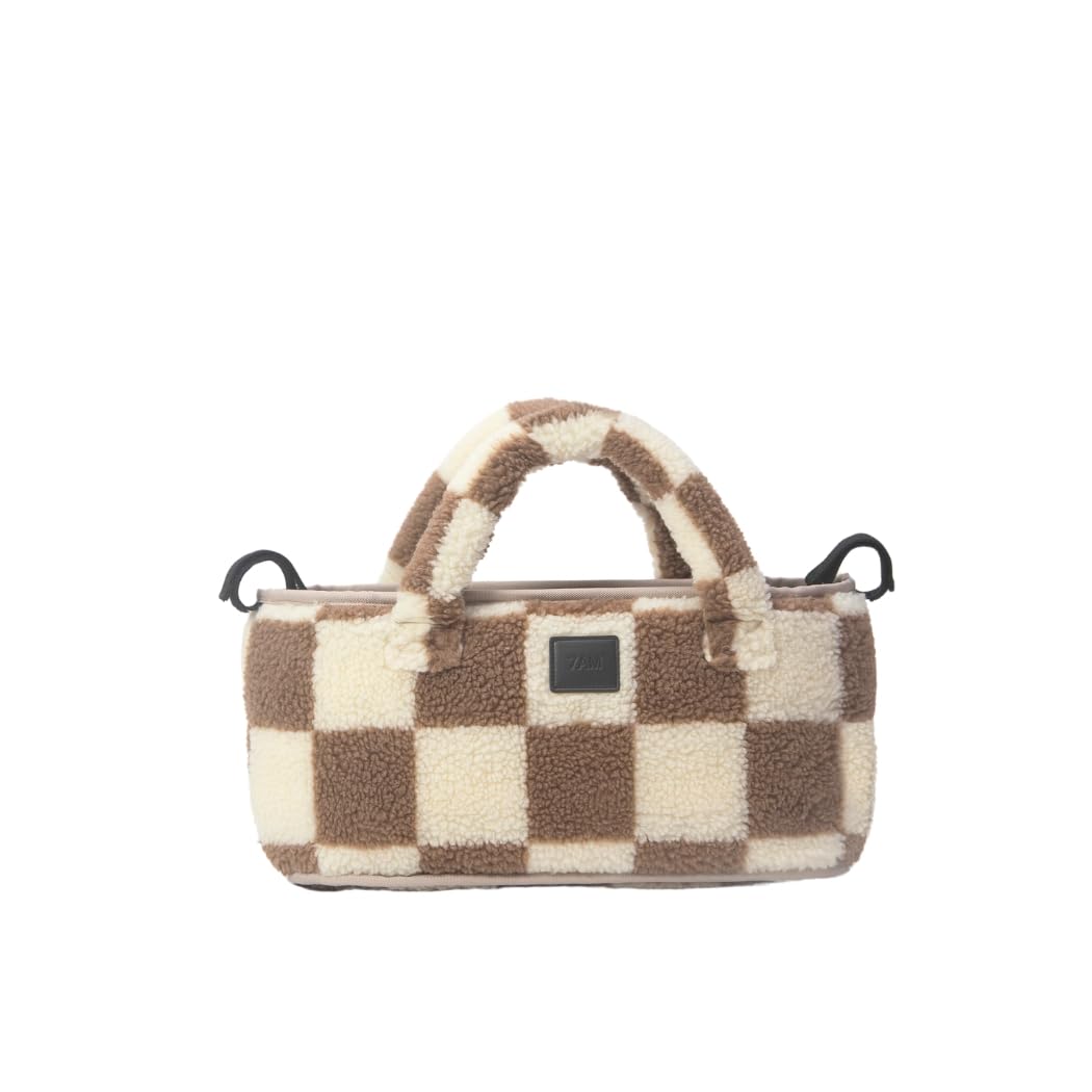 7AM Sac de rangement universel pour poussette – Poignées supérieures, panier de poussette avec porte-gobelet, 3 compartiments ouverts, sangles de poussette réglables et poche | (Imprimer Dames Tan)