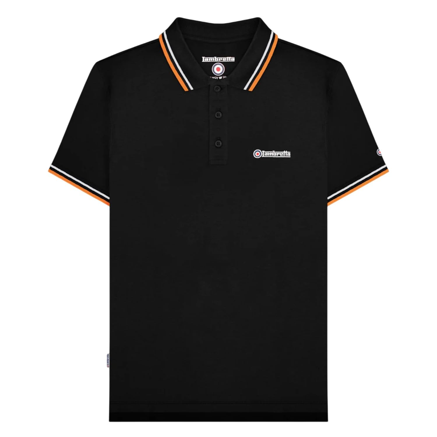 Lambretta (4Xl, Black) Mens Twin Tipped Short Sleeve 3 Button Placket Cotton Polo Shirt Top