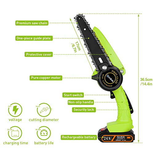 Qooltek Akku-Kettensäge 6 Zoll, Elektrische Motorsäge, tragbare Mini Kettensäge zum Holzschneiden, wiederaufladbare… – Bild 5