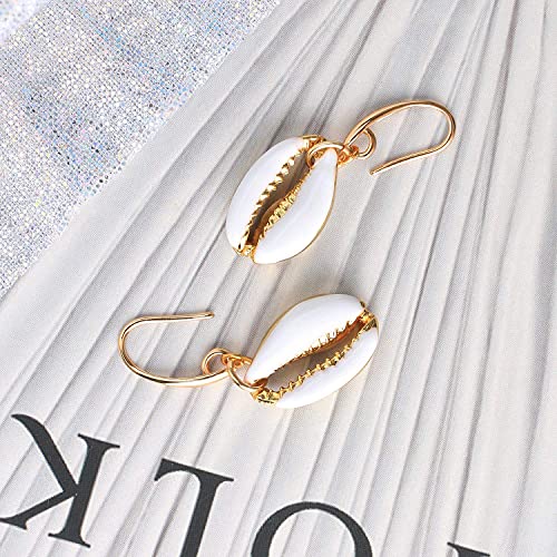 Kelitch Gold Lips Cowry Dangle Earrings Colorful Drop Earrings Seashell Women Statement Earrings Jewelry (White) #TOP4