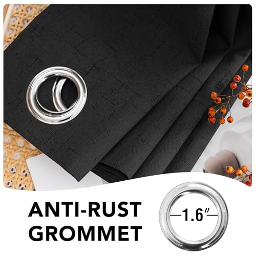 Image of H.VERSAILTEX Blackout Curtains Linen Curtains 120 inches Long 100% Black Out Curtains for Bedroom Windows, Textured Linen Look Draperies Grommet with White Liner, 2 Panels, Black