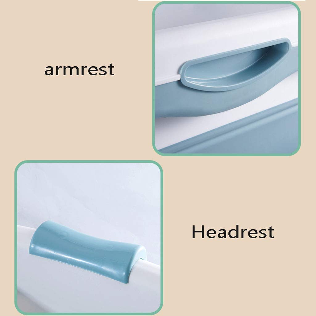 Non-Slip Portable Folding Bathtub For Adults – Thick Plastic, Large Shower Basin With Headrest & Armrest, Drain Plug, Space-Saving, Blue, Fits Up To 190cm Height