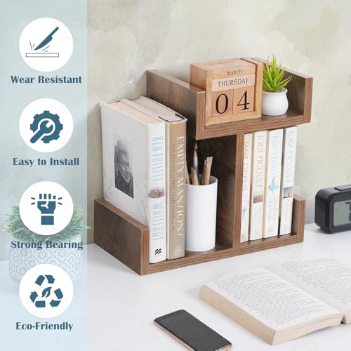 Image of ABOUT SPACE Table Top Bookshelf - Countertop Bookcase with 3 Shelves, DIY Engineered Wood Multipurpose Storage Organizer Table Shelf Book Rack for Home Study Room (L 33 x B 17 x H 30 cm - Walnut