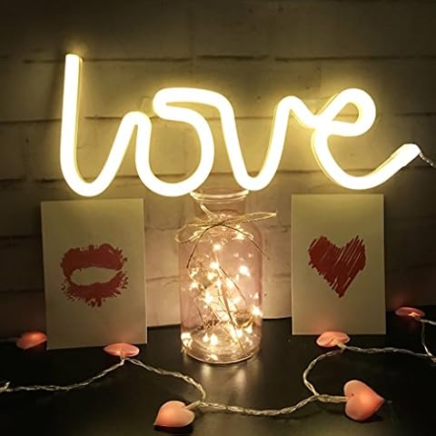 QiaoFei Neon Love Signs Light LED Love Art Decorative Marquee Sign -Wall Decor/Table Decor for Wedding party Kids Room Living Room House Bar Pub Hotel Beach Recreational (warm white) Cover