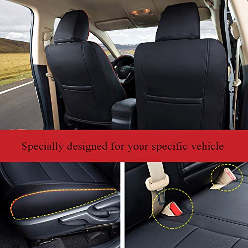 Image of EKR Rav4 Seat Covers Custom Fit for Toyota Rav4 2016 2017 2018(Hybrid) LE,SE,XLE,Limited, Leather Car Seat Cover Full Set for SUV,Faux Leather(Black with Red Trim)