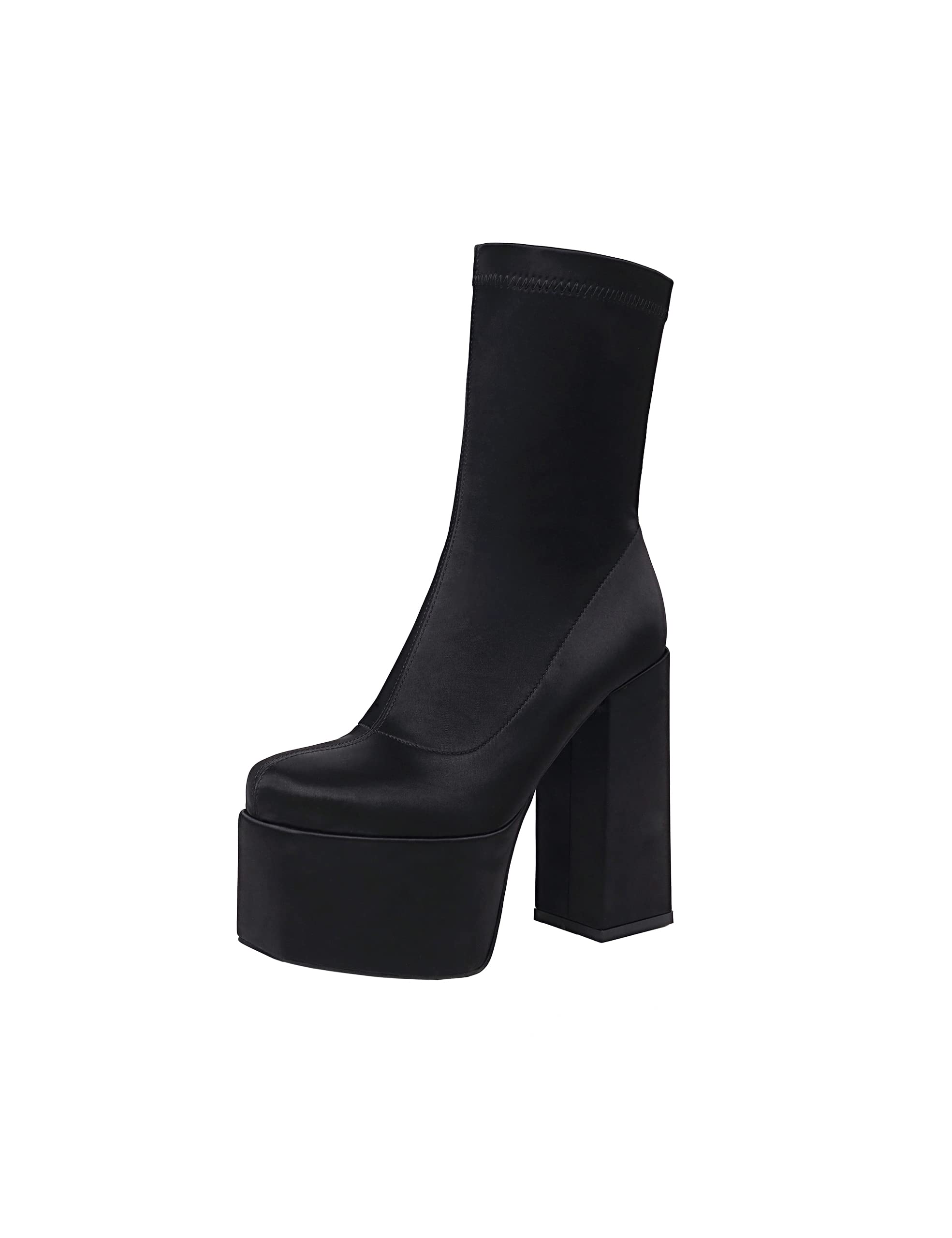 vivianly Women's Platform Ankle BootsHigh Chunky Heel Mid-Calf Boots