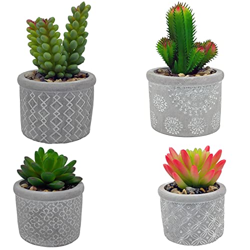 Graue, runde Zement-Töpfe für Sukkulenten - Kaktus-Pflanze, Retro-Stil, für Innen- und Außenbereich, Zement-Blumentopf, 4 Stück Cover