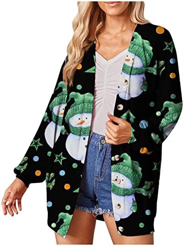 Womens Christmas Funny Graphic Cardigan Long Sleeve Open Front Casual Cardigans Outwear Fall Coat Jacket for Women