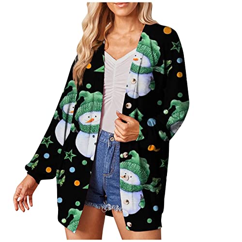 Womens Christmas Funny Graphic Cardigan Long Sleeve Open Front Casual Cardigans Outwear Fall Coat Jacket For Women #TOP28
