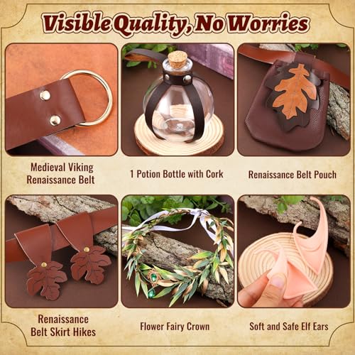 Renaissance Faire Accessories Women-Ren Faire Costume-Renaissance Belt Elf Ears Medieval Belt Pouch Potion Bottles Brown3
