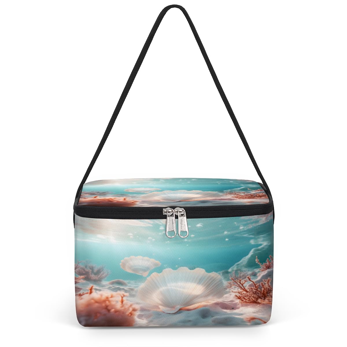GzLeyigou Seashell Coral Lunch Bags for Women Men 9 Cans, Hot & Cold Food Delivery Bag Insulated Grocery Bag Insulated Lunch Box Sea Bottom Cooler Bag for Office Work Picnic Beach